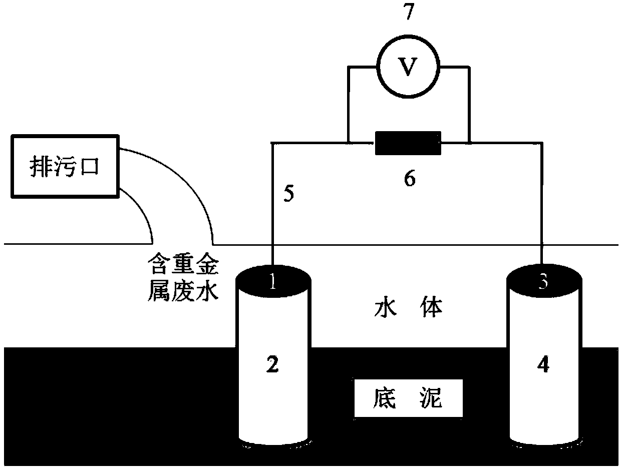 Method and device for monitoring heavy metal pollution of water on basis of concentration cell