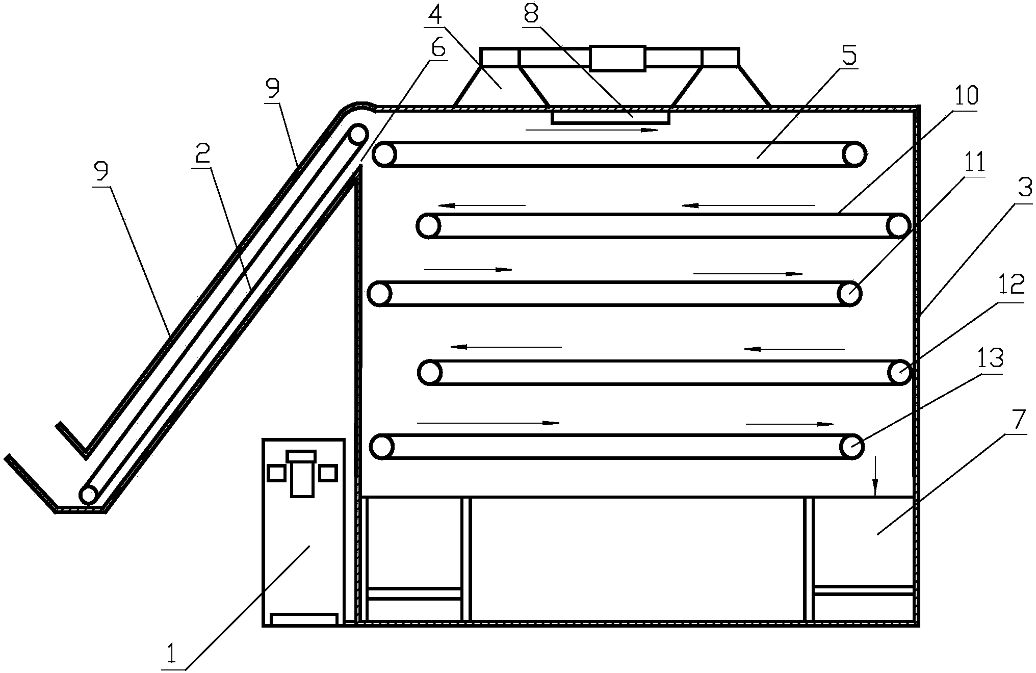 Multi-layer mesh belt type drying device