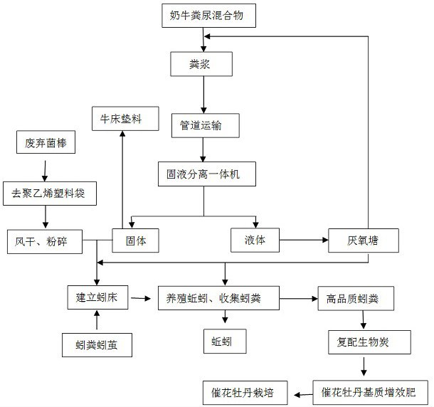 Method of biotransformation of dairy cow breeding manure slurry and waste liquid by combining earthworms with edible fungus residue and compounding synergistic fertilizer