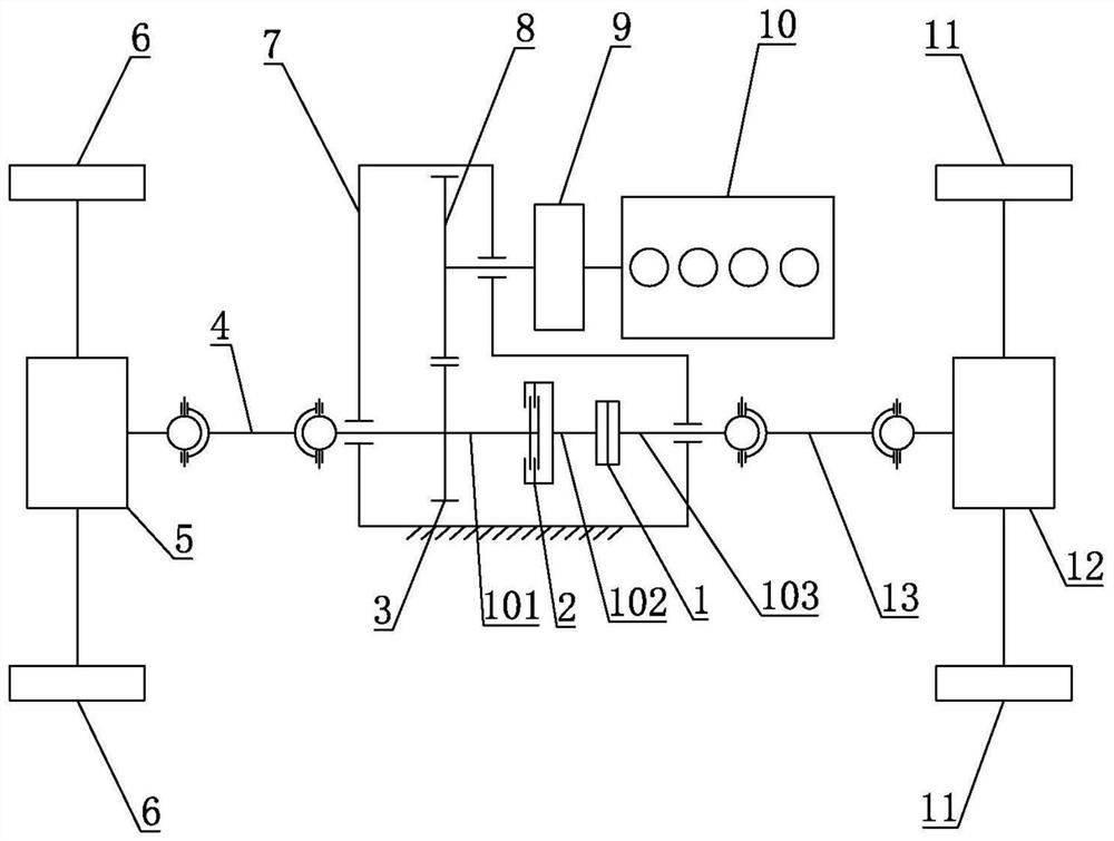 A central limited-slip differential device, a drive system including the same, and applications thereof