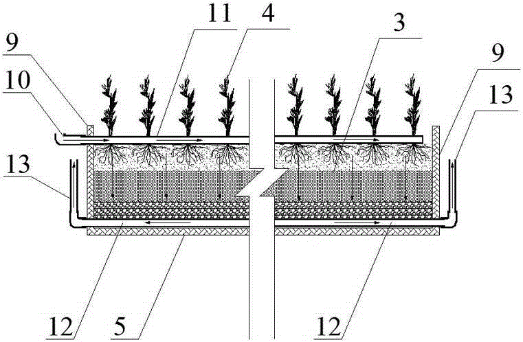 Sloping bottom type integrated vertical-flow constructed wetland system