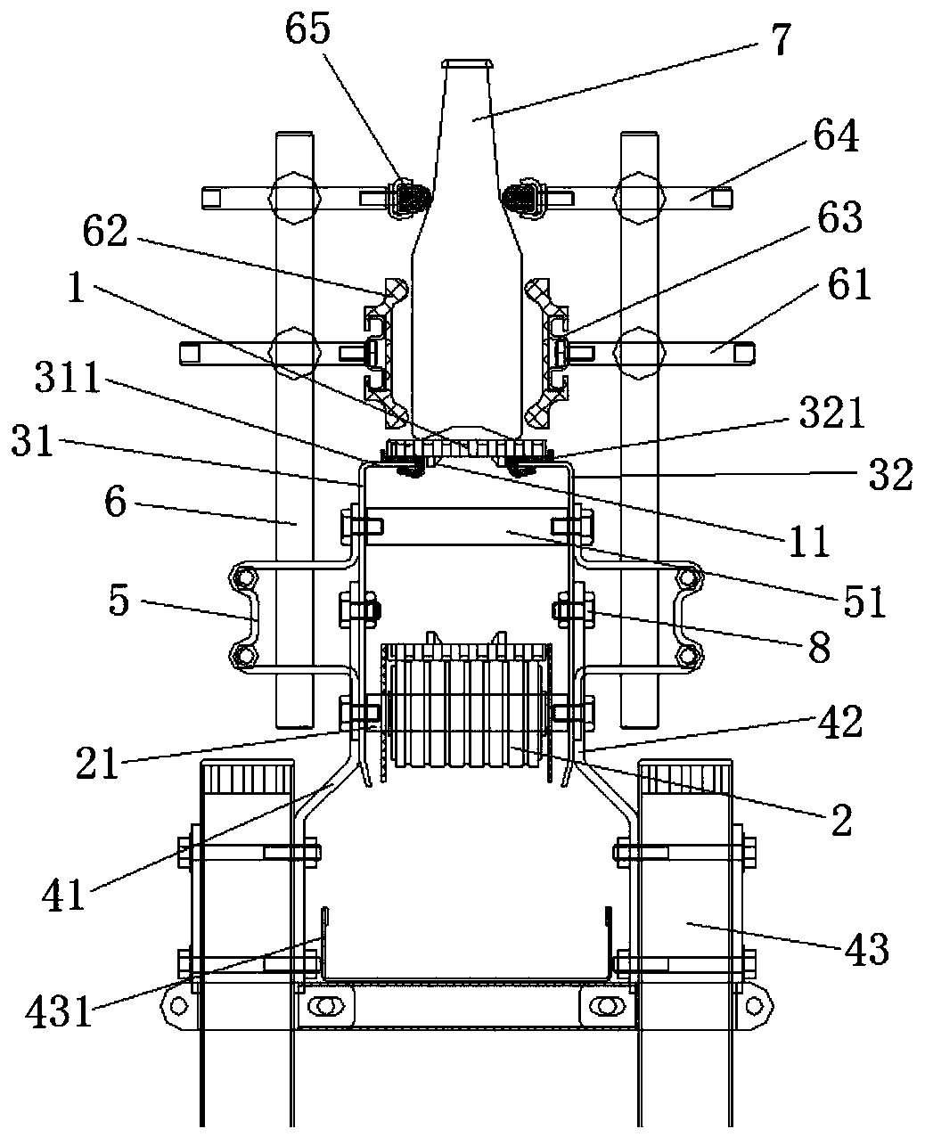 Big-gradient bottling container standing type conveying device