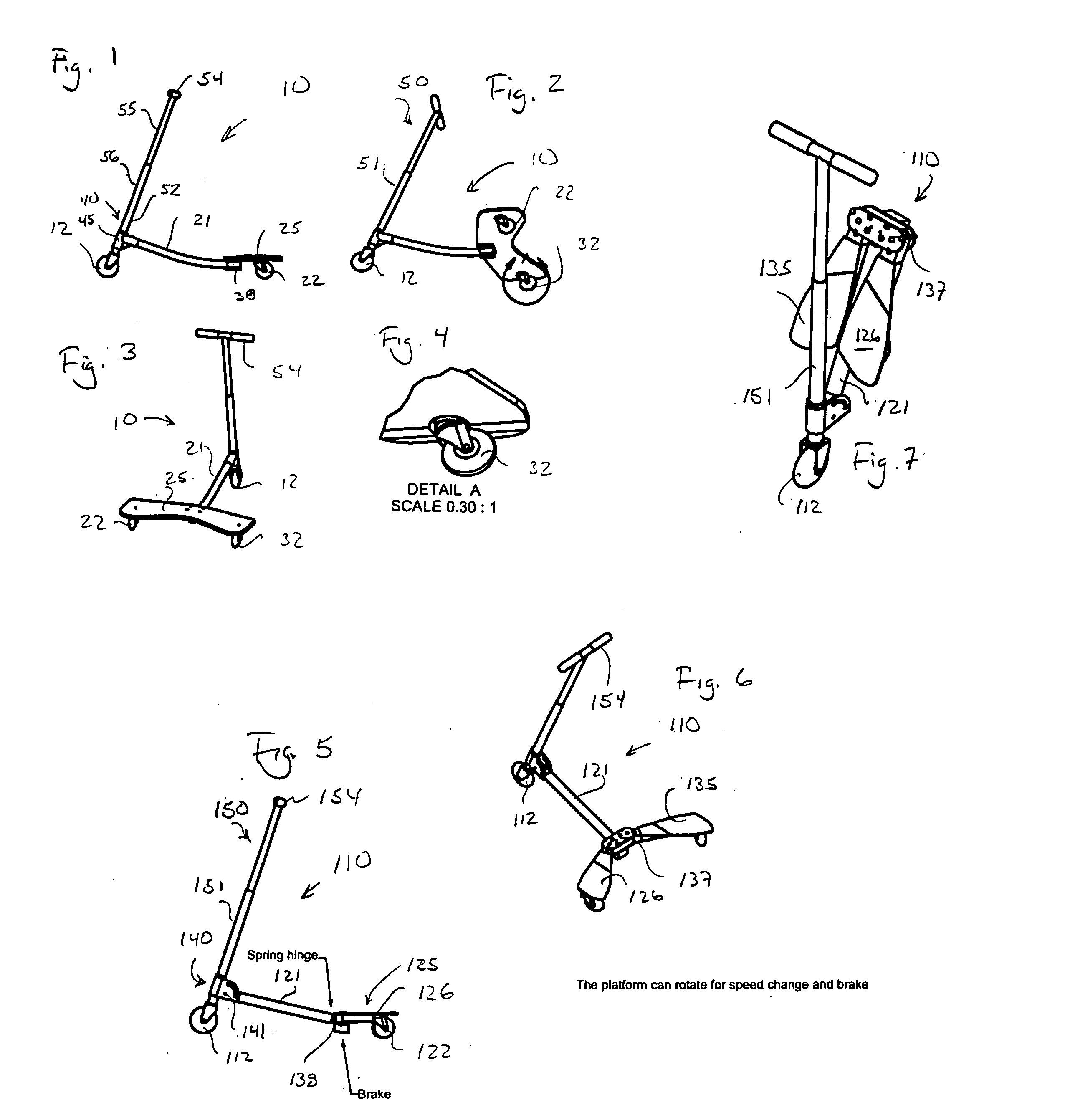 Side movement propelled scooter device having expanded foot platform