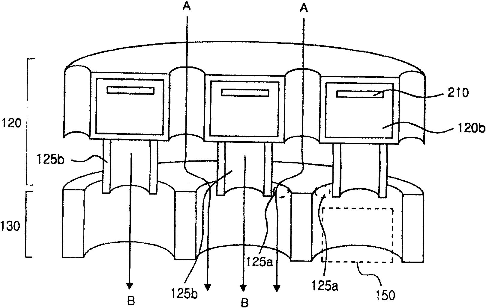 Apparatus for depositing atomic layer using gas separation type showerhead