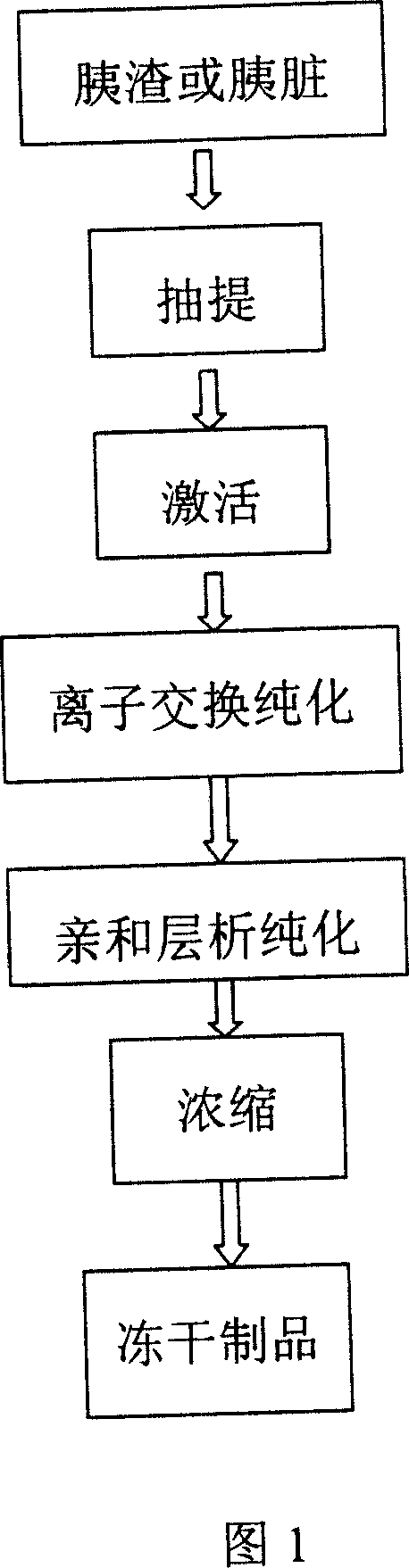 Method of extracting and purifying trypase in pancrease slag