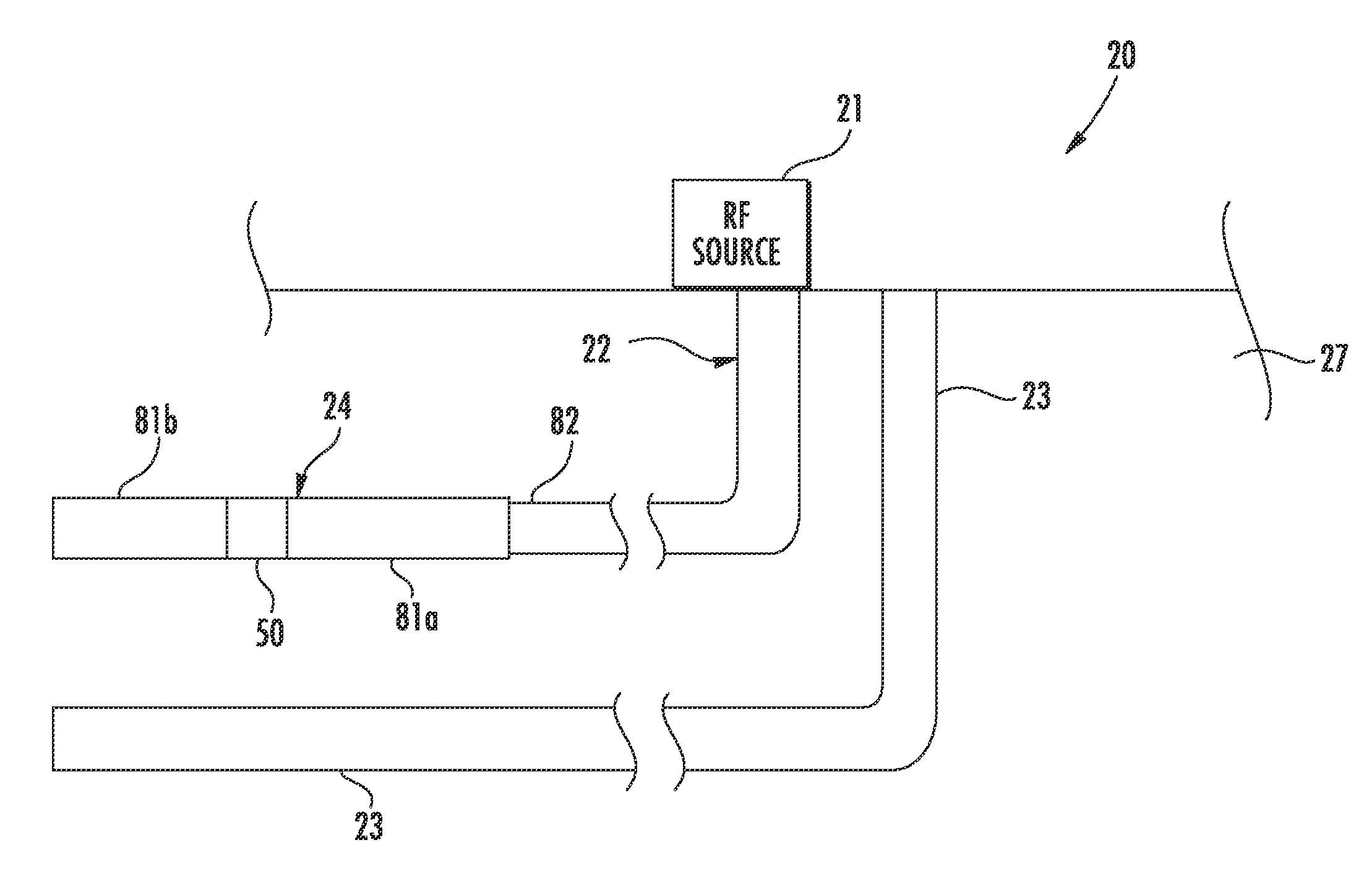 RF antenna assembly with series dipole antennas and coupling structure and related methods