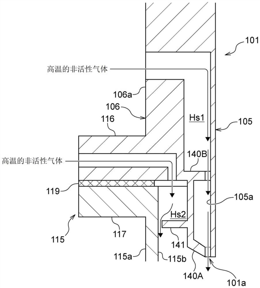 Treatment gas suction structure and exhaust gas treatment device