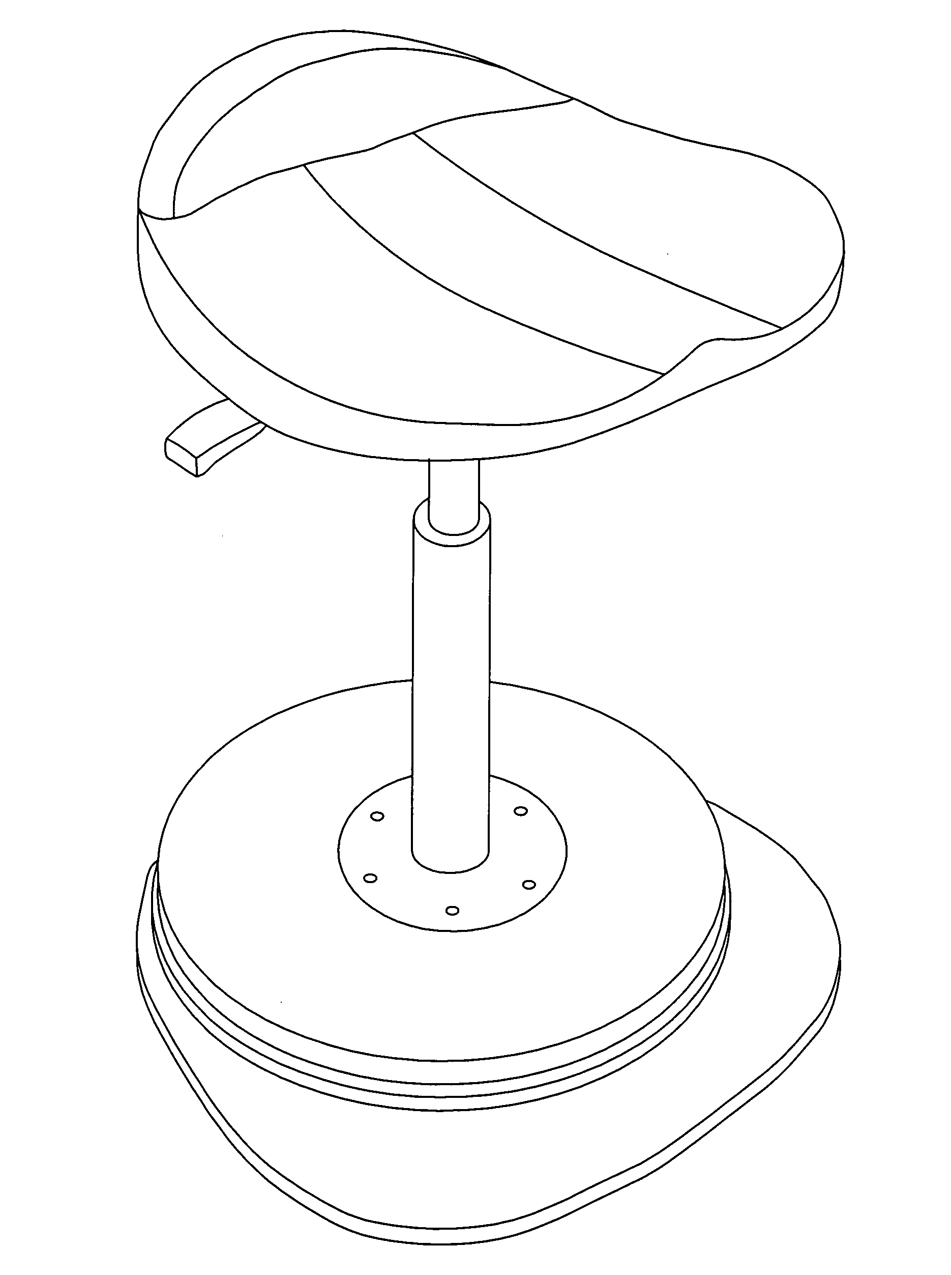 Seat with a non-vertical central supporting column and tri-planar moveable base