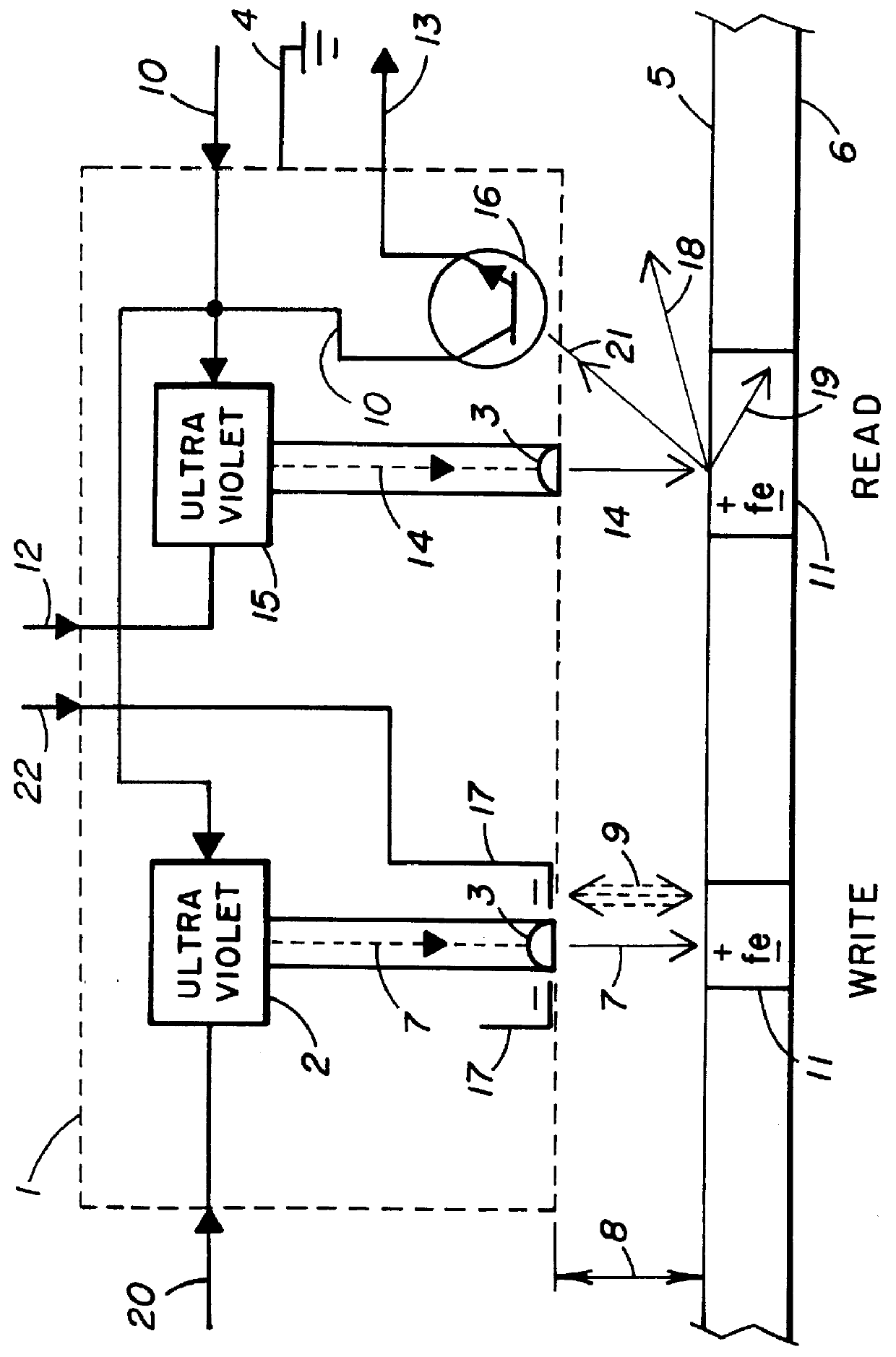 Integrated read/write head for ferroelectric optical storage