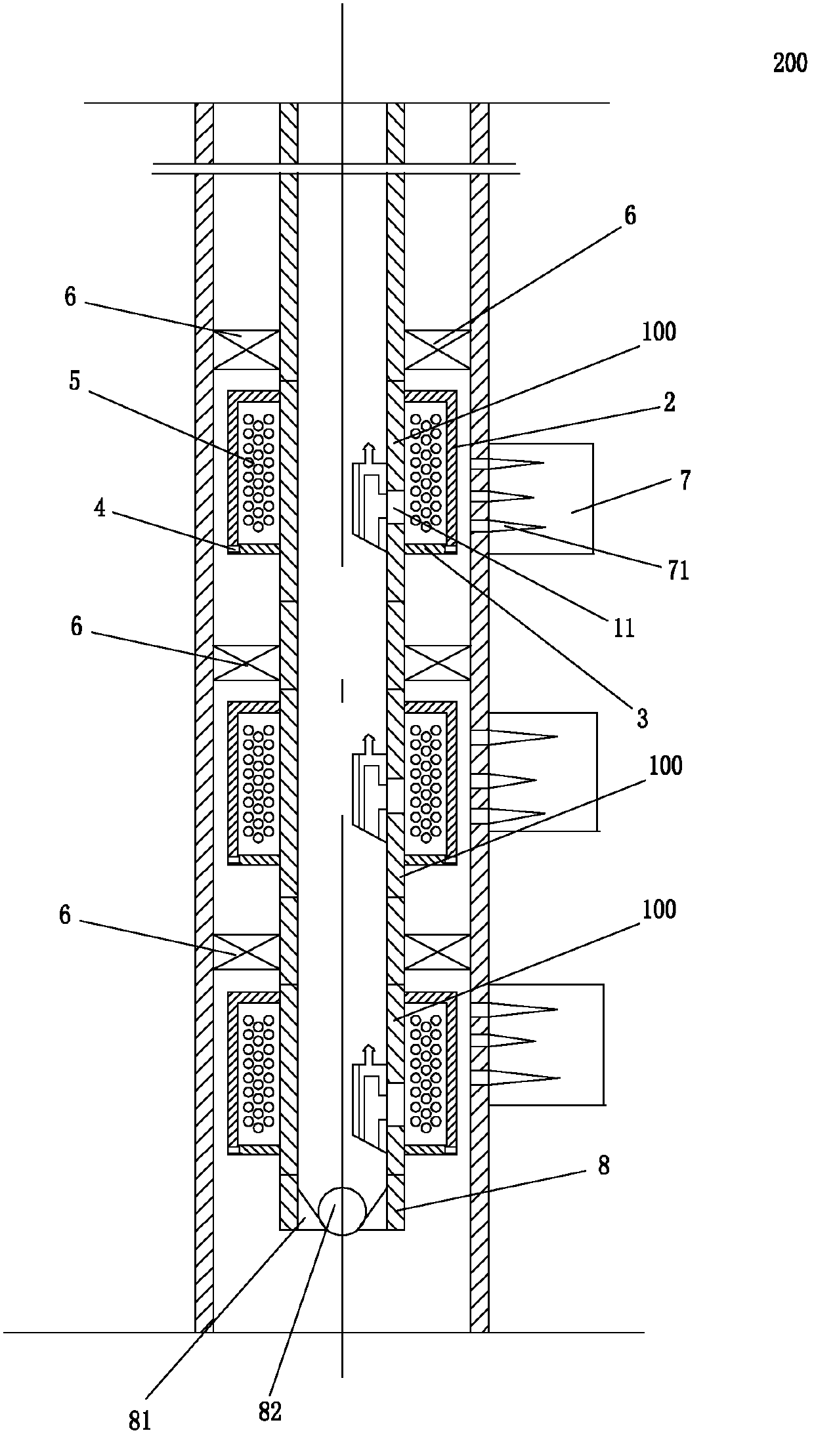 Subdivision water injection, ball-off and profile control integrated tubular column for water injection well of oilfield and process of tubular column