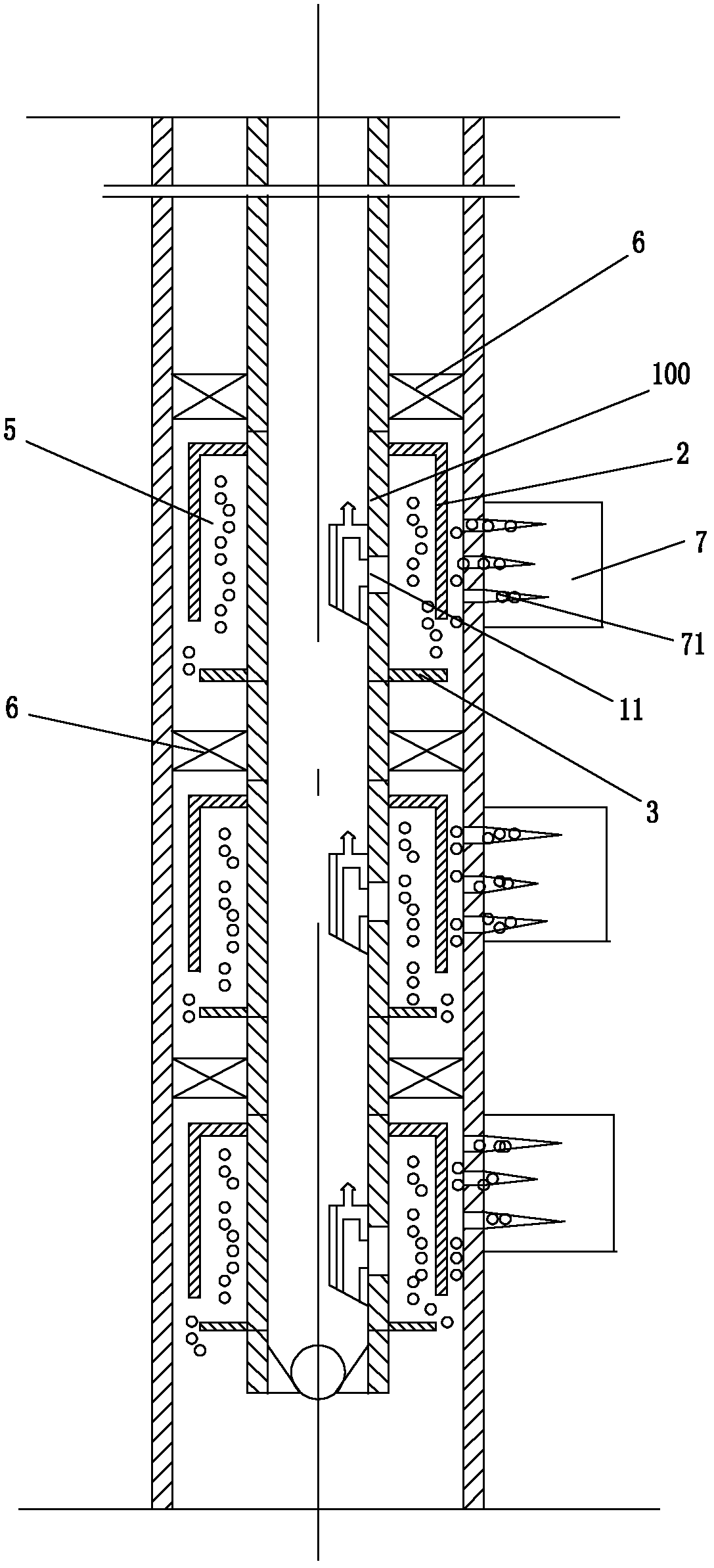 Subdivision water injection, ball-off and profile control integrated tubular column for water injection well of oilfield and process of tubular column