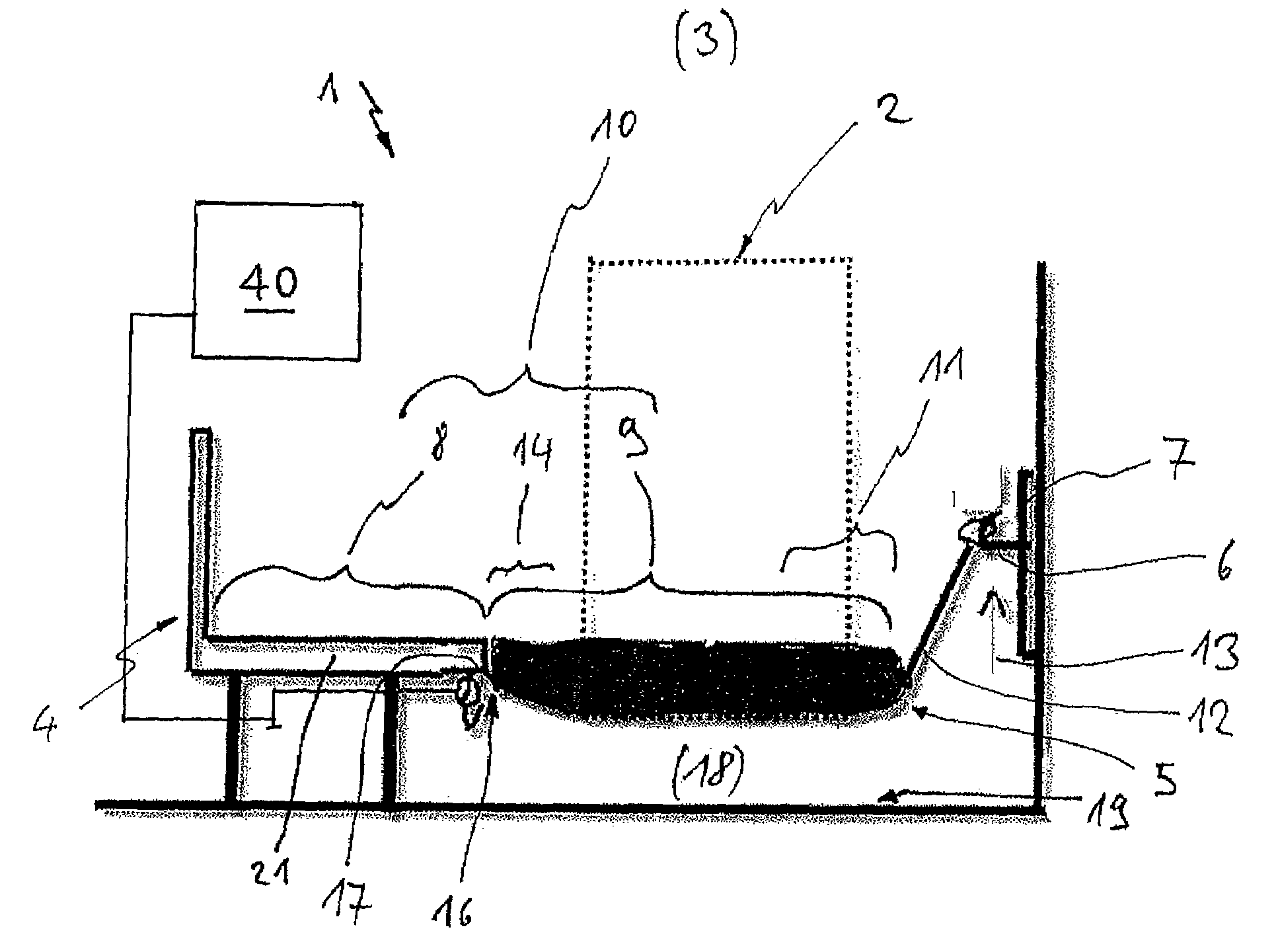 Installable reclining device for emergency medical aid of patients