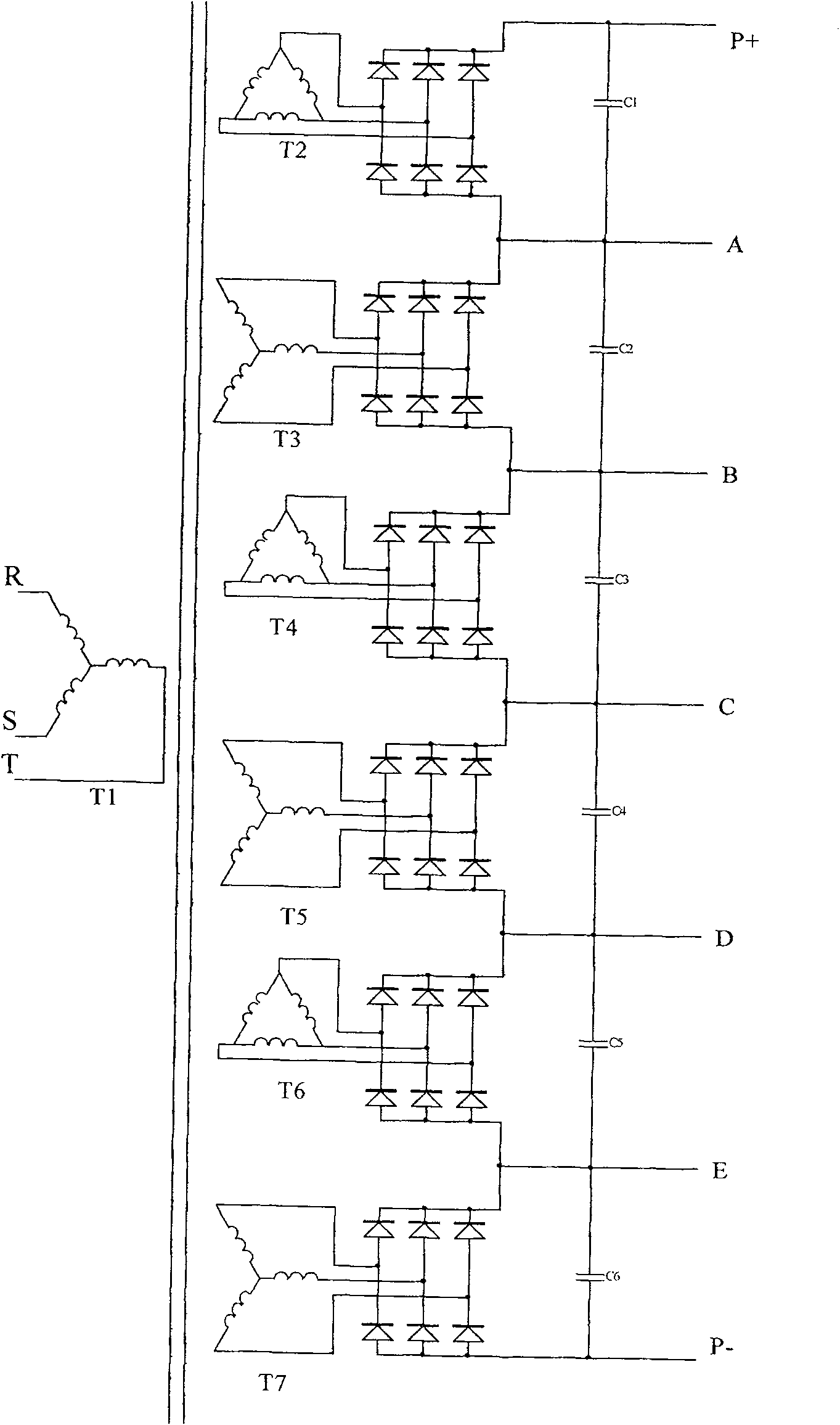 Seven power level high voltage frequency converter