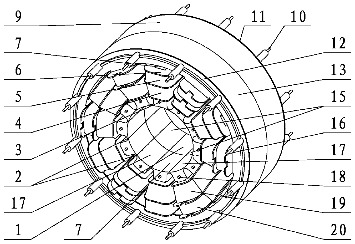 Magnetic pole spaced winding combined stator