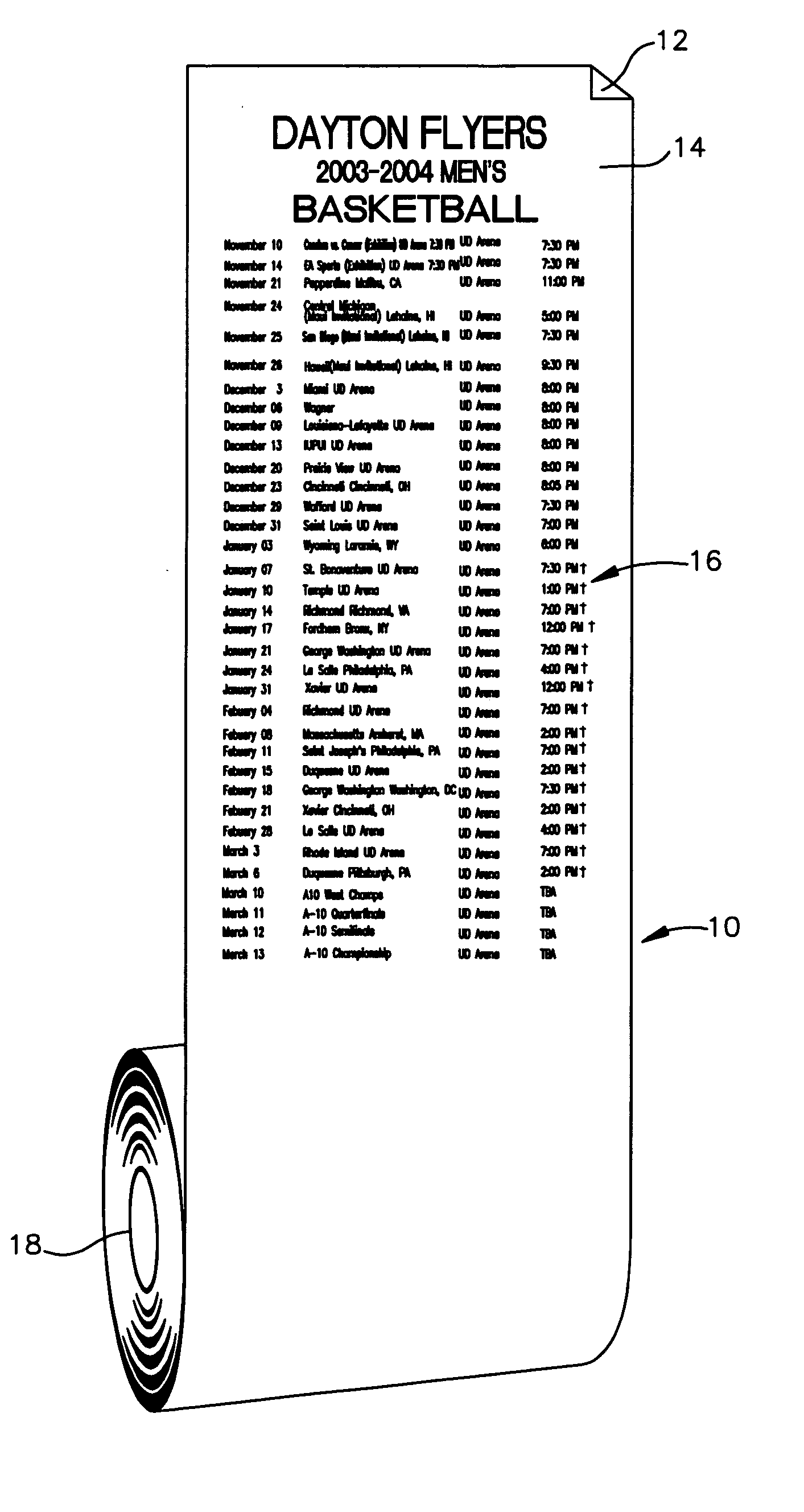 Distribution of sporting or event schedules with business machine receipt paper
