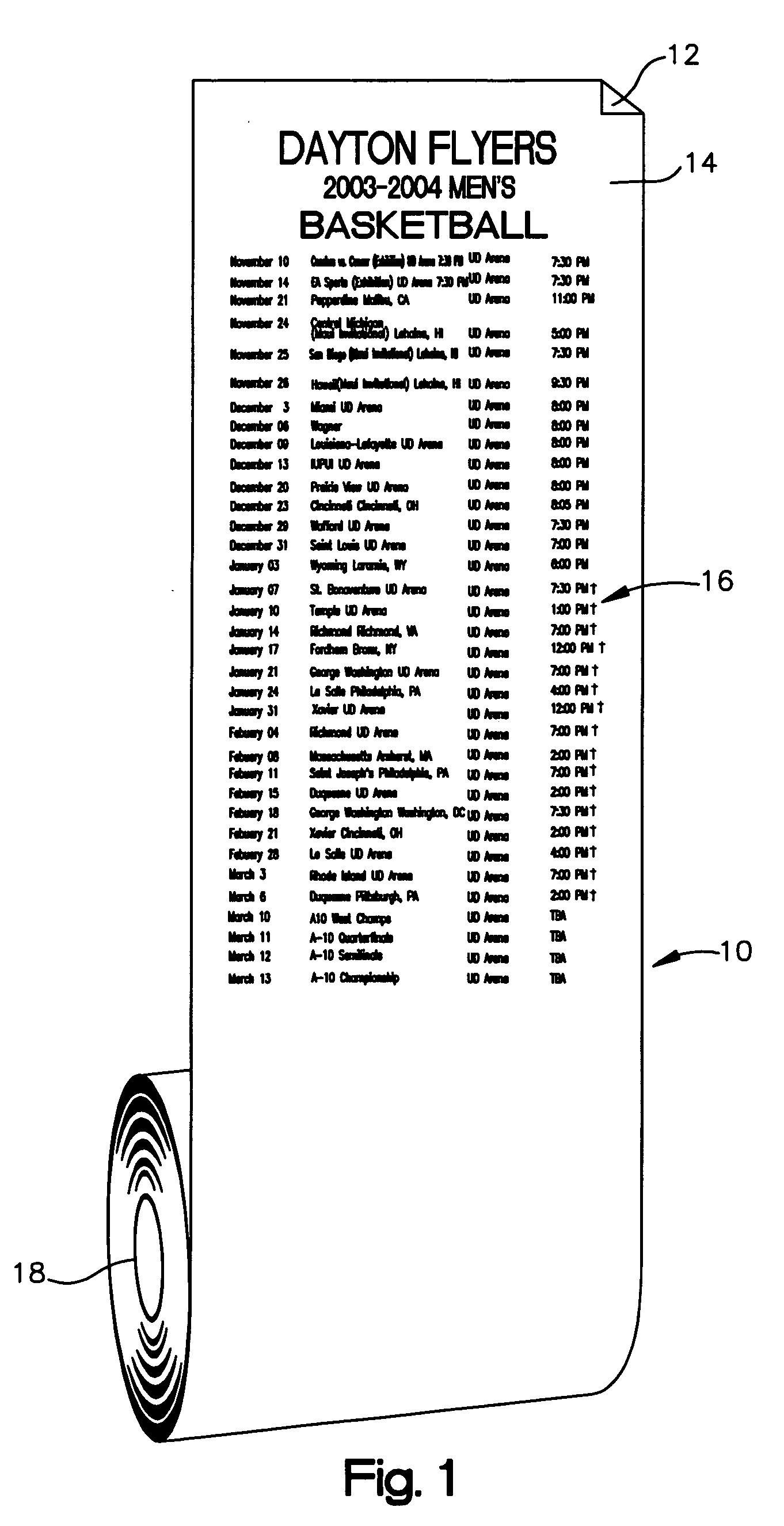 Distribution of sporting or event schedules with business machine receipt paper