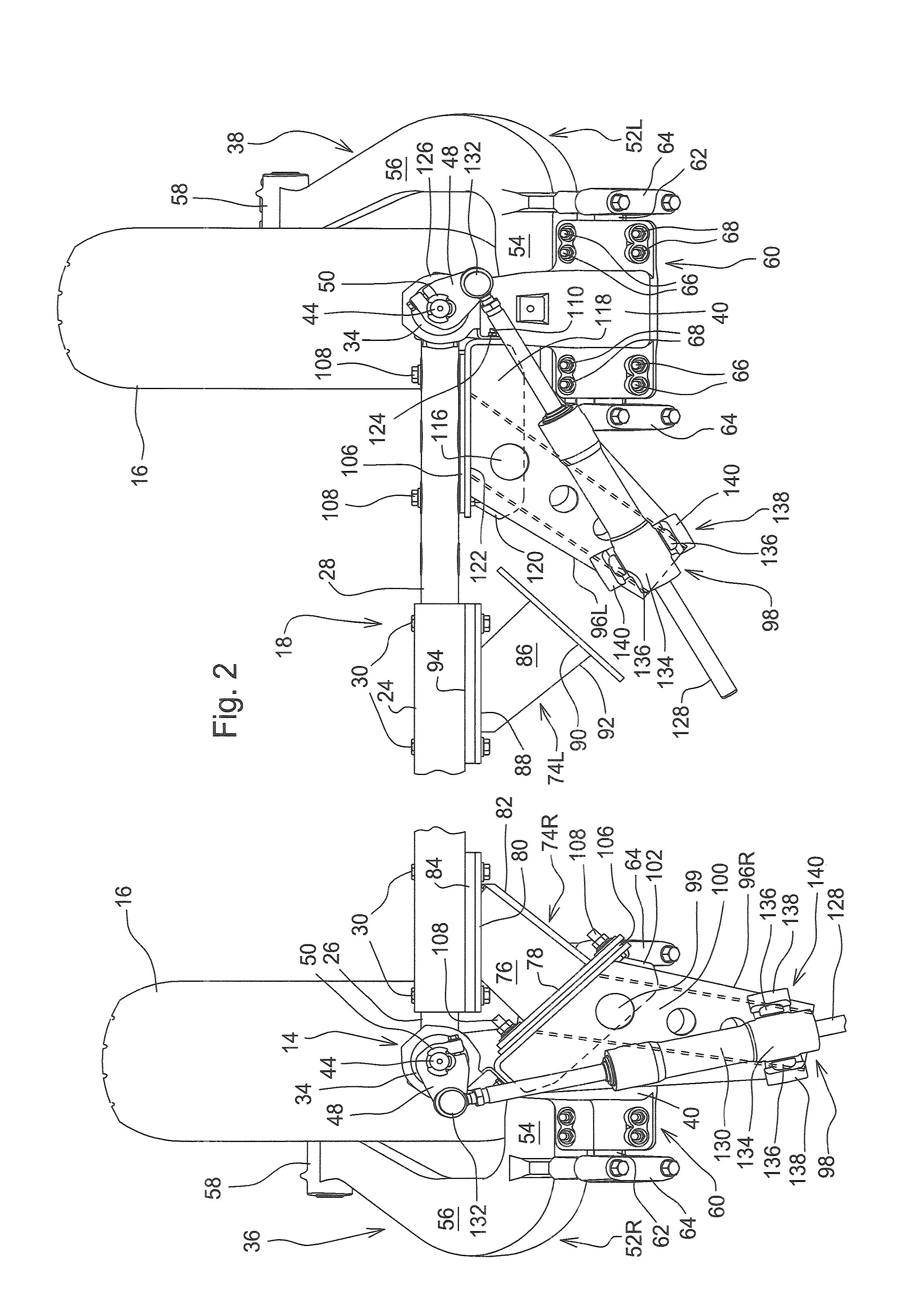 Steering cylinder mounting arrangement used with a length-adjustable axle