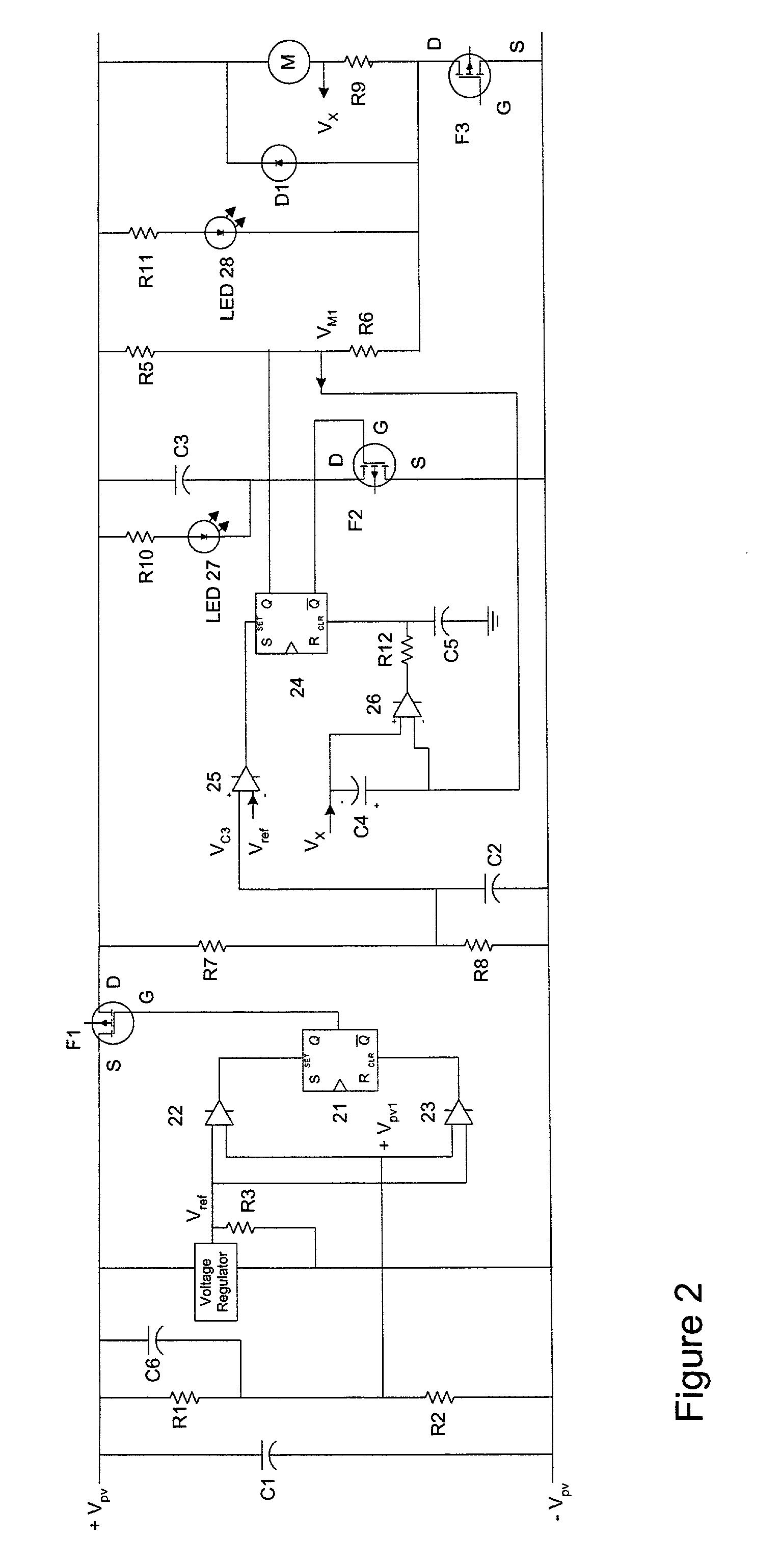 DC motor driver circuit for use with photovoltaic power source