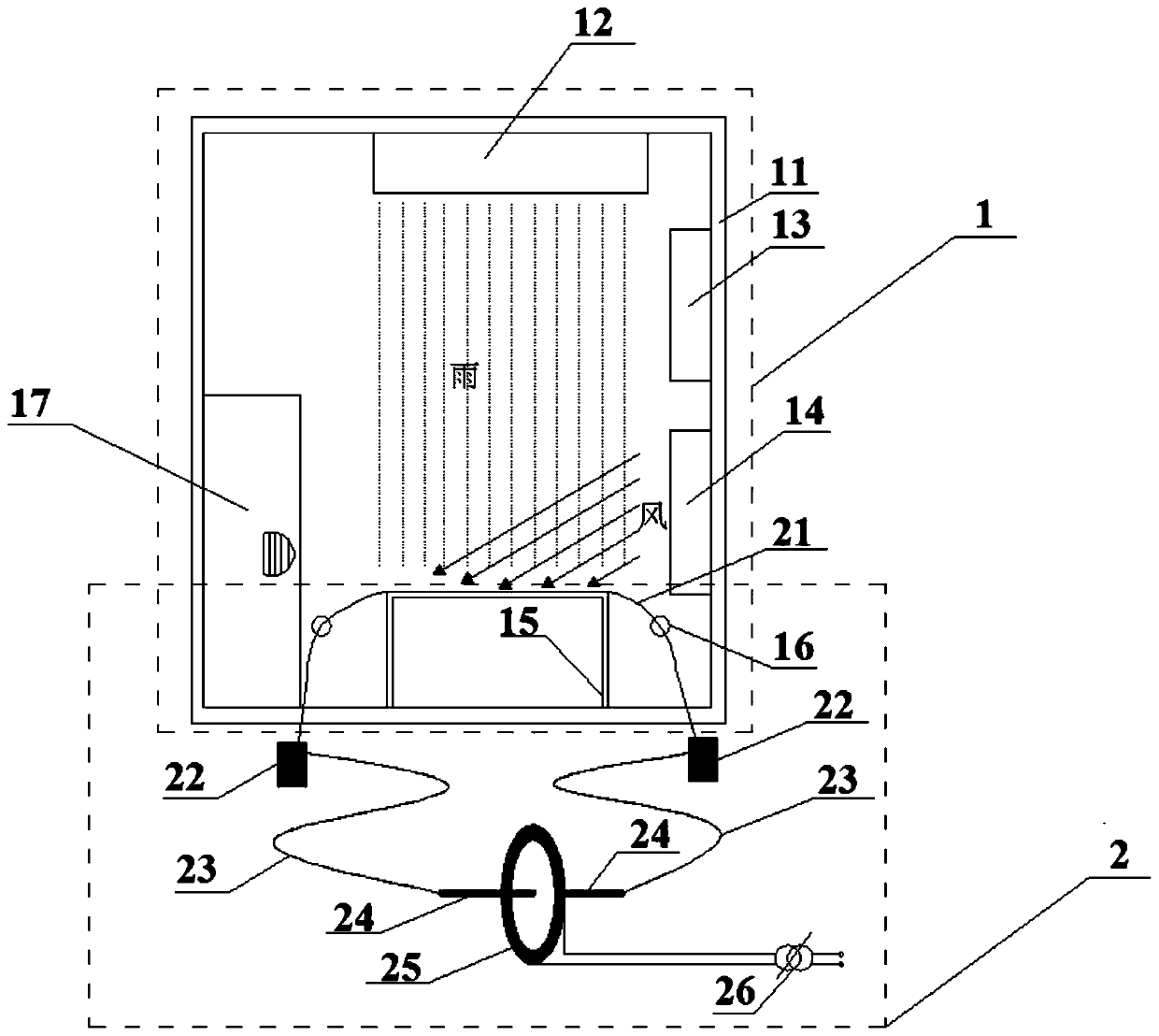 Fast ice melting and coating test platform under strong wind galloping condition and test method thereof