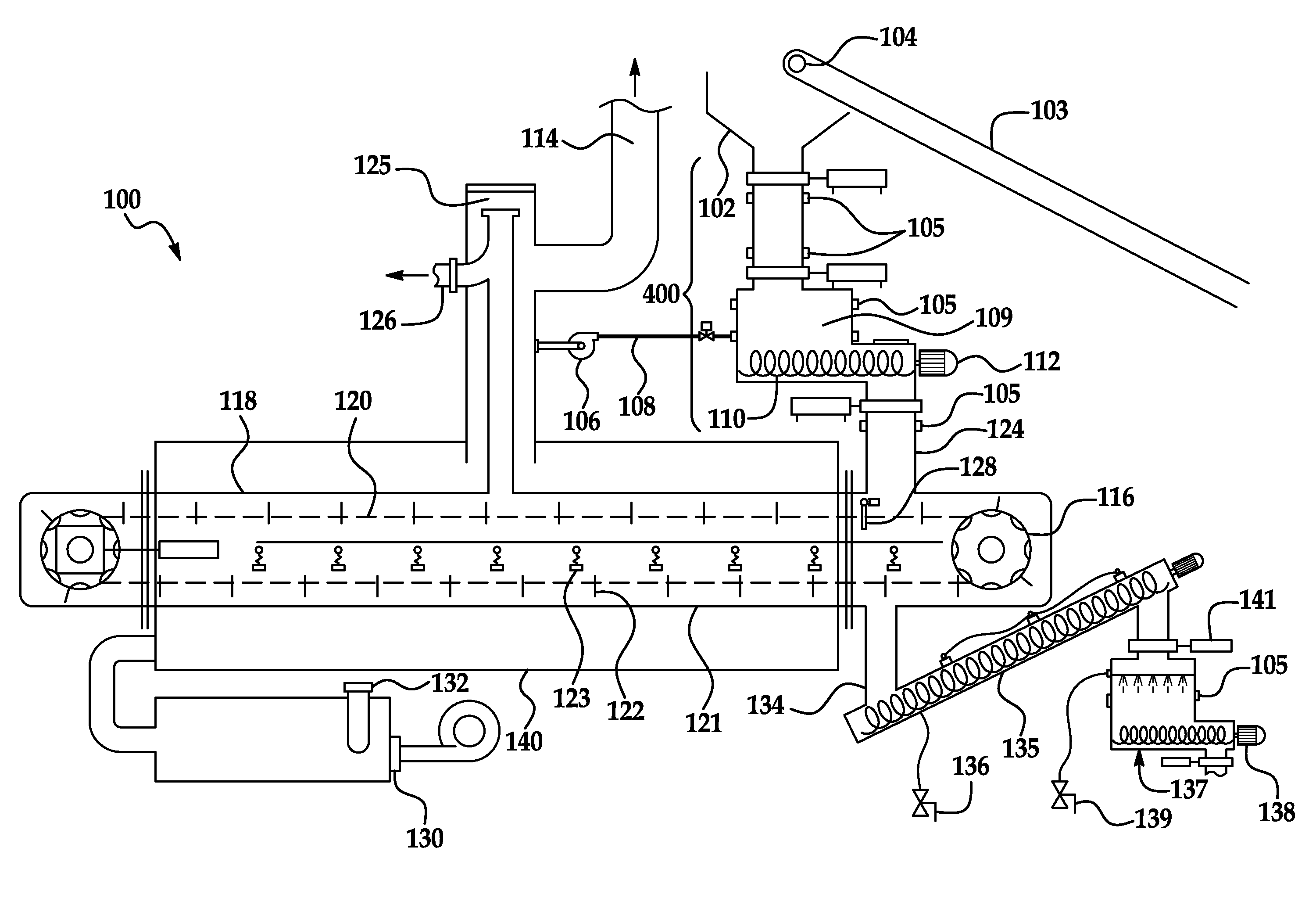 Chain drag carbonizer, system and method for the use thereof