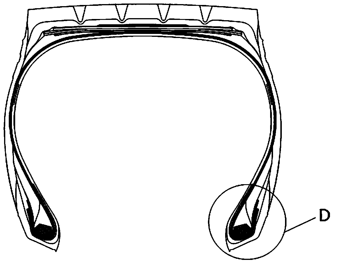 All-steel radial tire toe opening structure