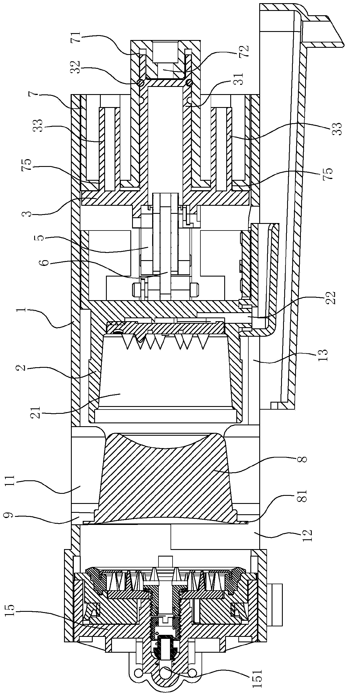 Element link drive structure of drink extraction unit