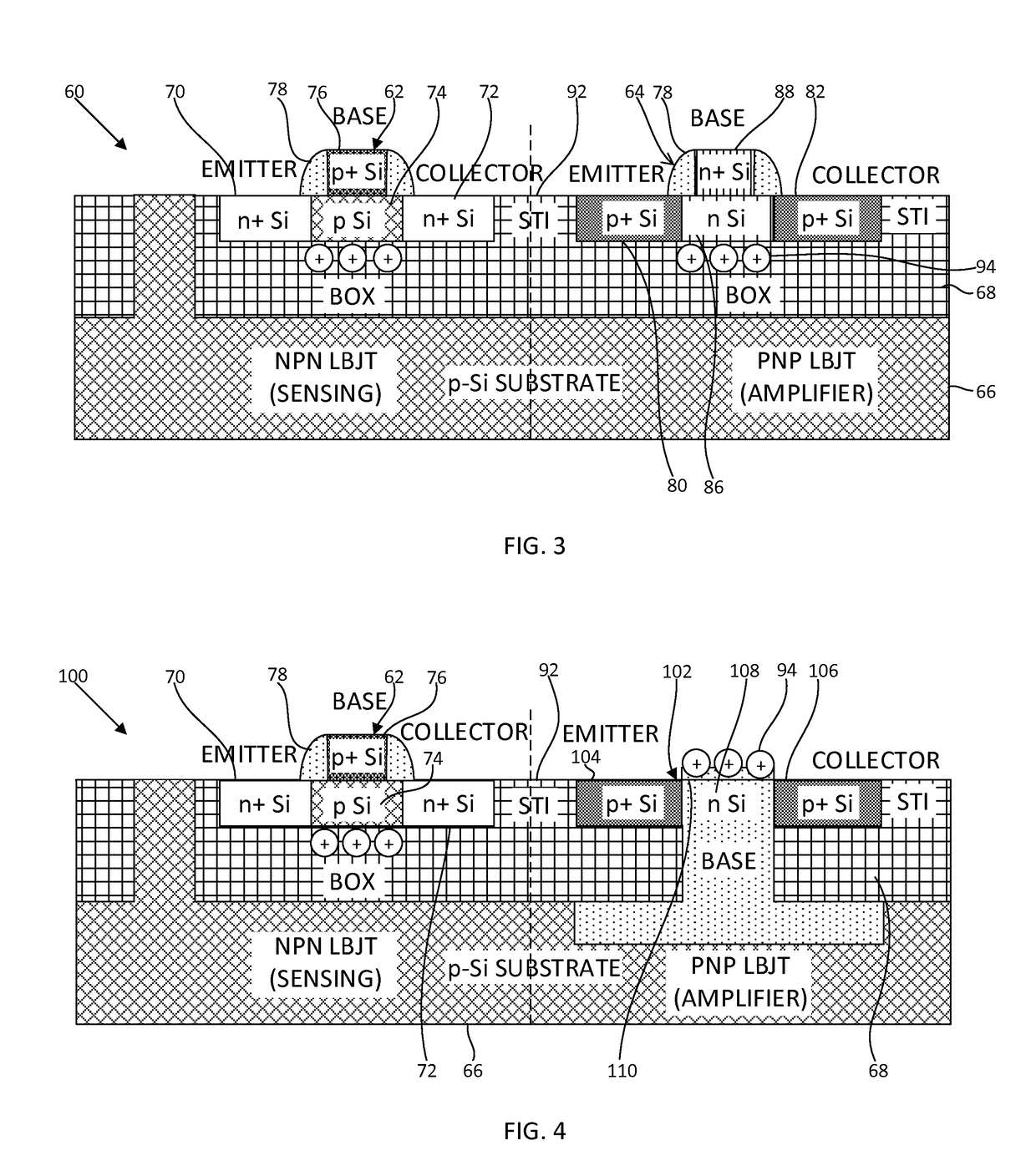 Sensors including complementary lateral bipolar junction transistors