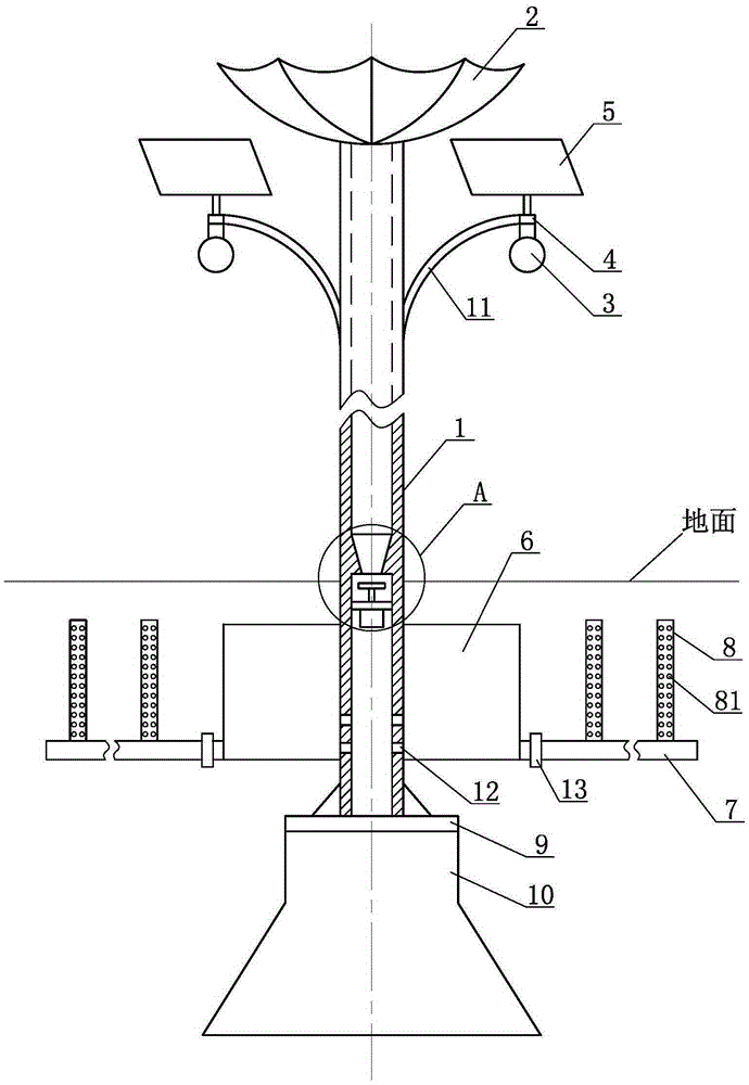 Multifunctional greening lamp pole used for saline-alkali soil