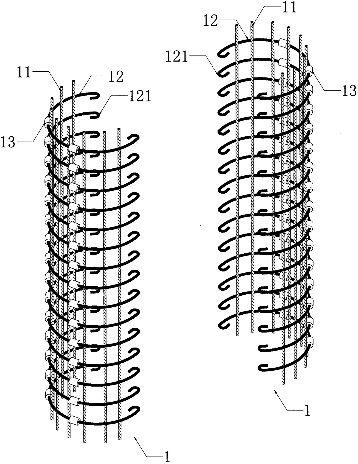 Bridge underwater pier column structure reinforced by using reinforcing meshes and construction method