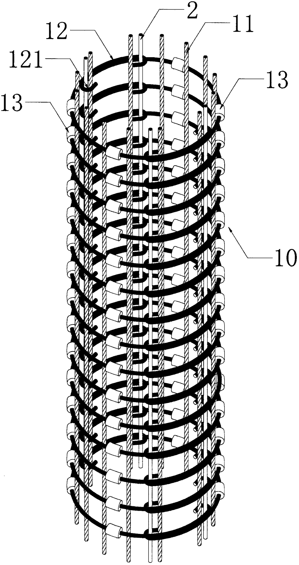 Bridge underwater pier column structure reinforced by using reinforcing meshes and construction method