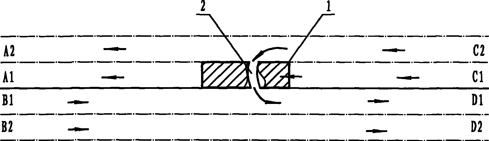 Road facility capable of enabling vehicles on lane to drive in non-intersecting manner