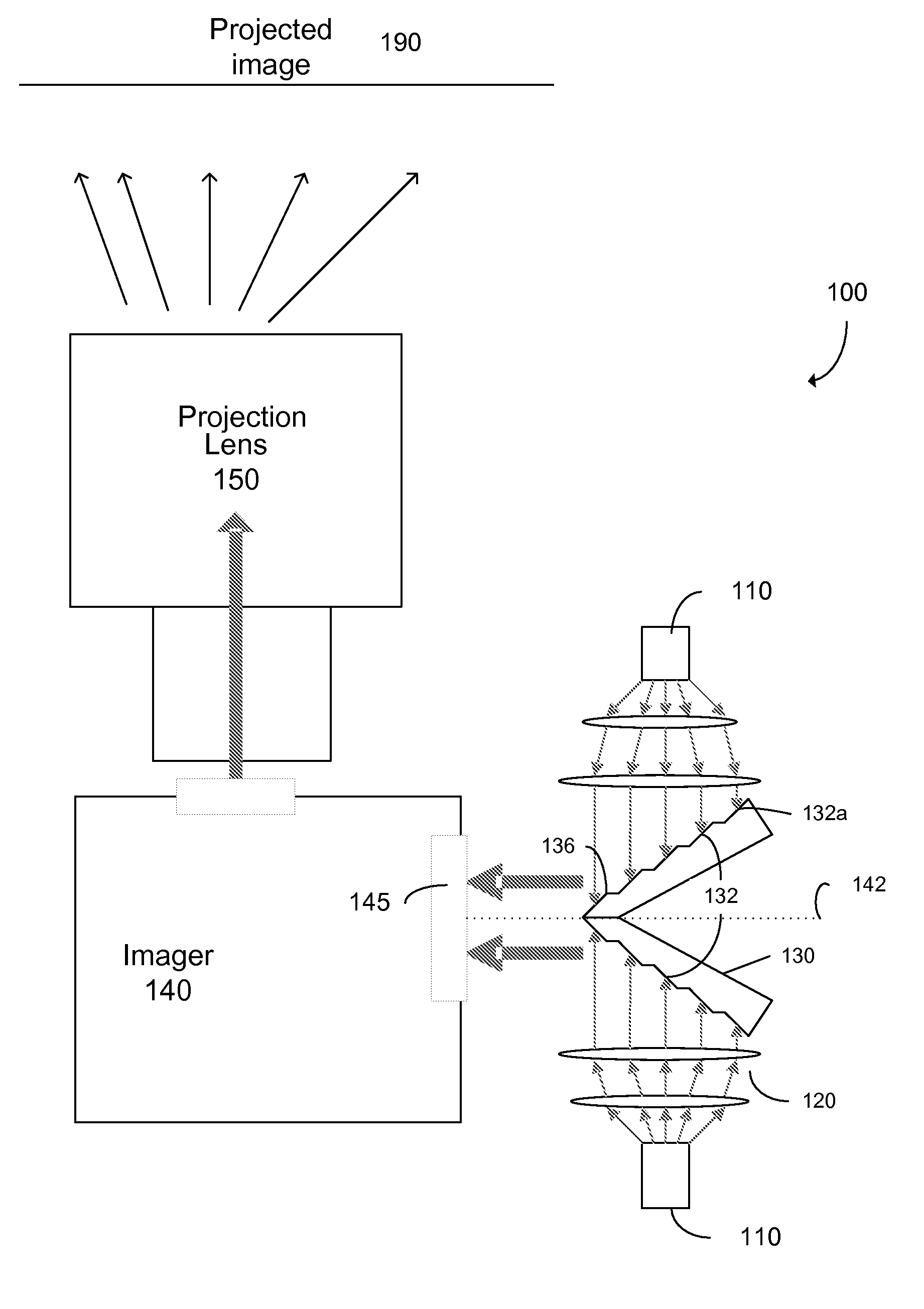High intensity image projector using sectional mirror