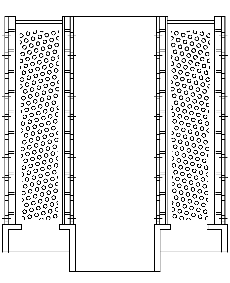 Particulate matter bed layer support grid and radial flow reactor