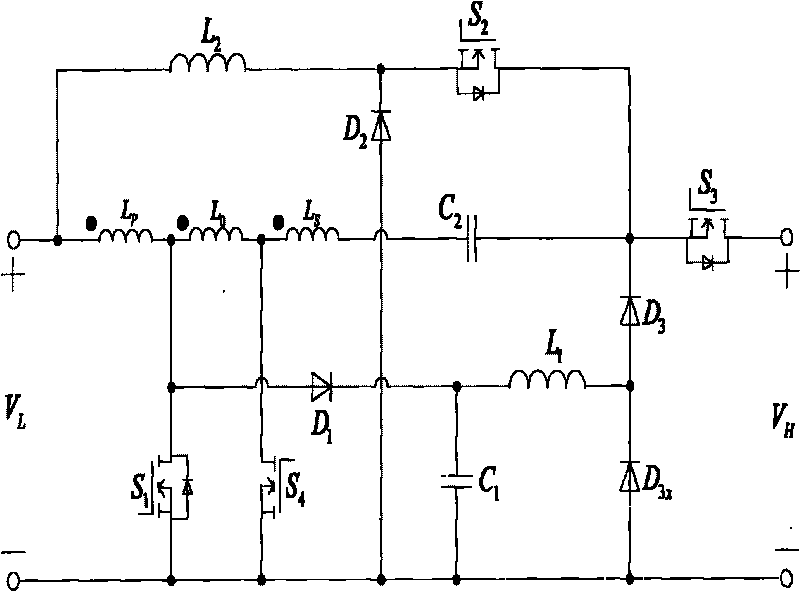 Topological structure of two-way DC/DC converter and converter