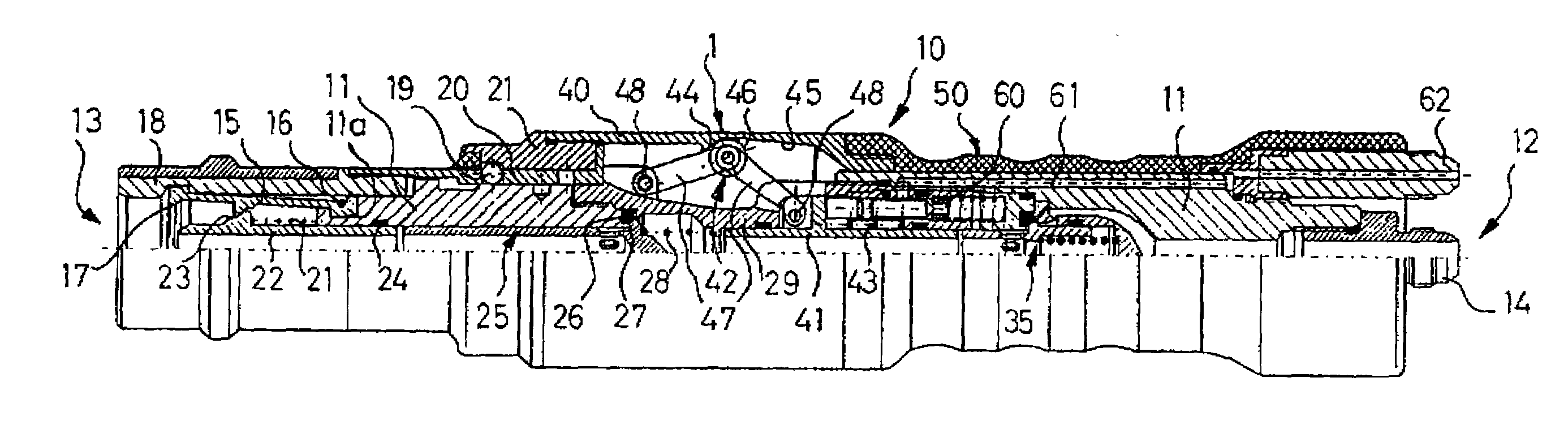 Actuation device, especially on a rapid-action reception coupling