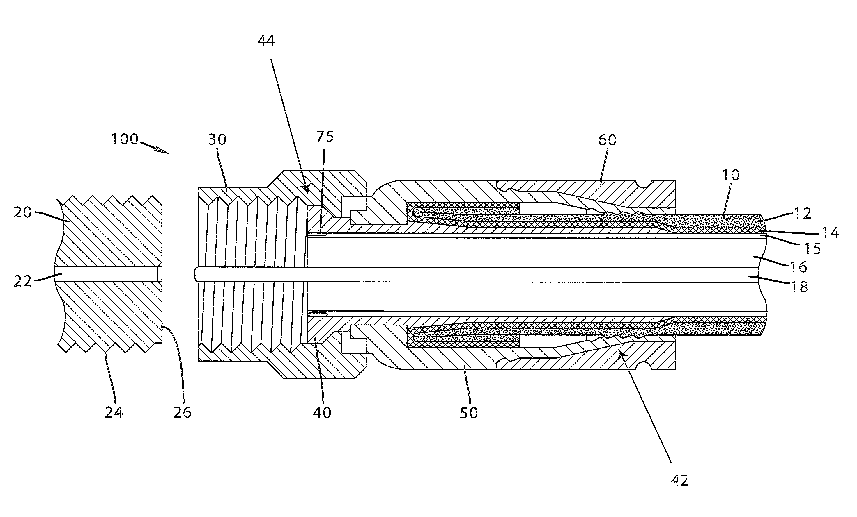 Connector having electrical continuity about an inner dielectric and method of use thereof