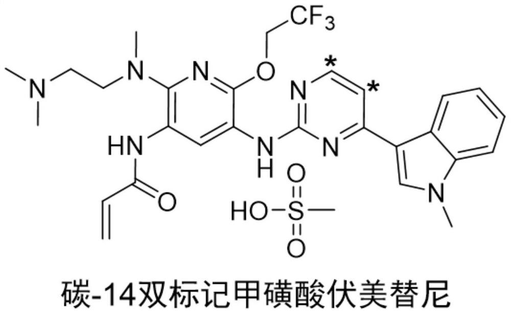 Synthesis method of radioisotope carbon-14 double-labeled furmonertinib mesylate