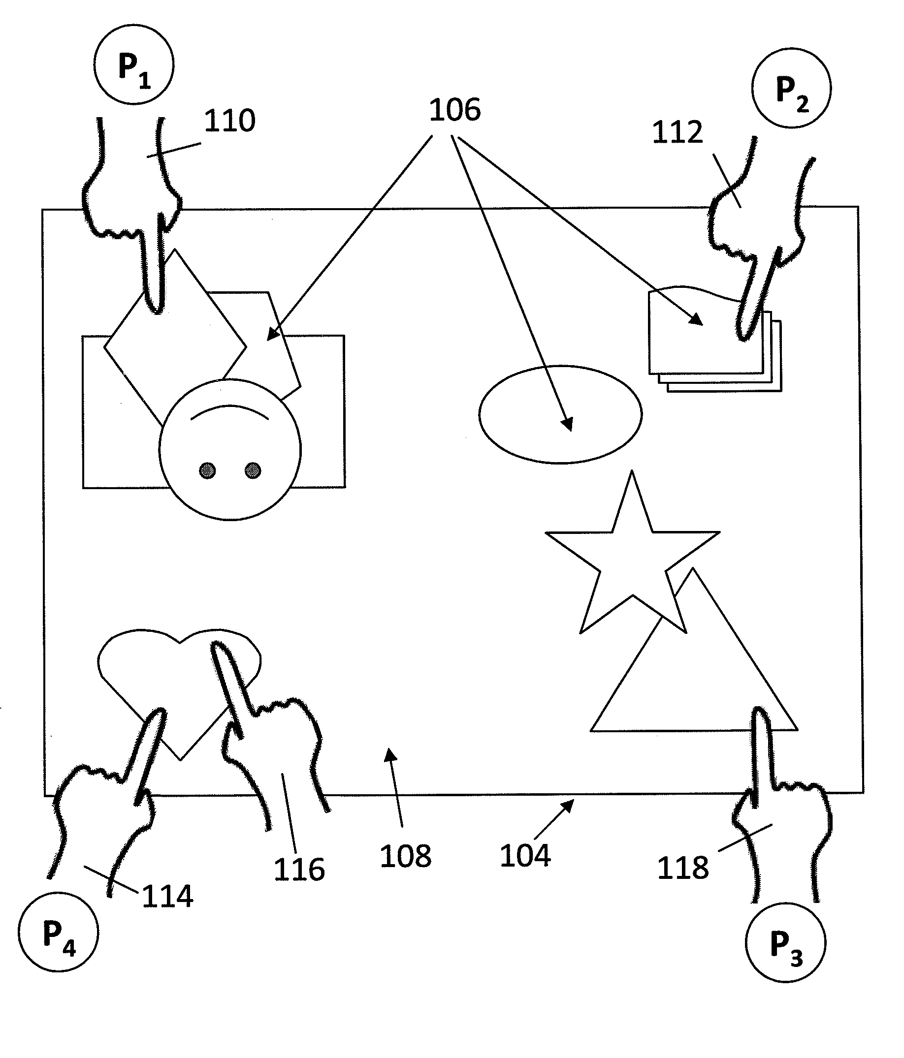 Method for handling interactions with multiple users of an interactive input system, and interactive input system executing the method