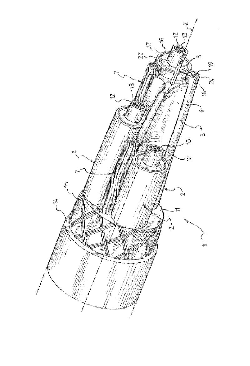 Electric cable with strain sensor and monitoring system and method for detecting strain in at least one electric cable