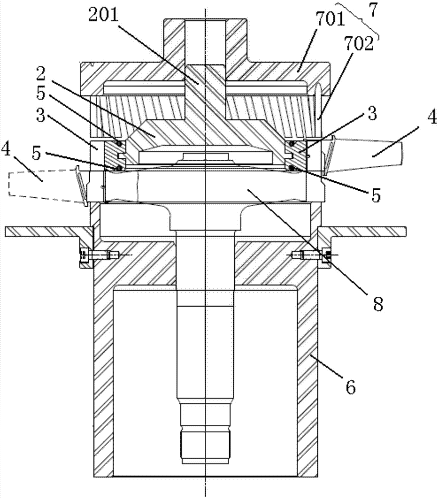 Die assembling mechanism for turbine rotor with vibration attenuation plate, assembling mechanism and method