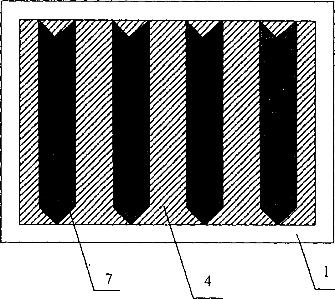 Panel display with integrated triangle tapered grid cathode structure and its making process