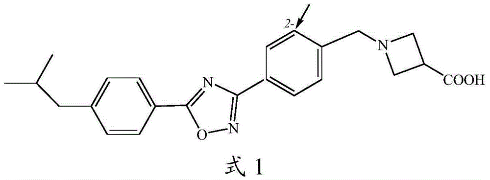Synthetic method for 1-{2-floro-4-[5-(4-isobutyl phenyl)-1,2,4-oxadiazol-3-yl]-benzyl}-3-azetidinecarboxylic acid