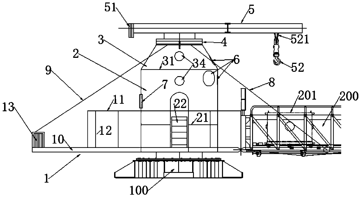 Wind power type offshore embarkation walking bridge