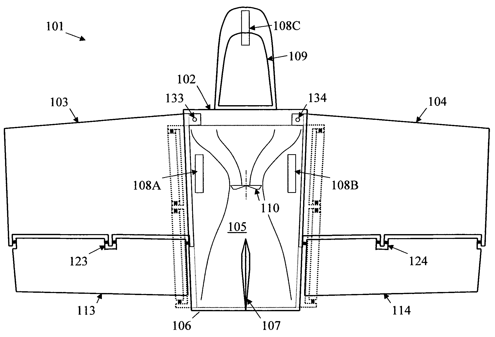 Aircraft with fixed, swinging and folding wings