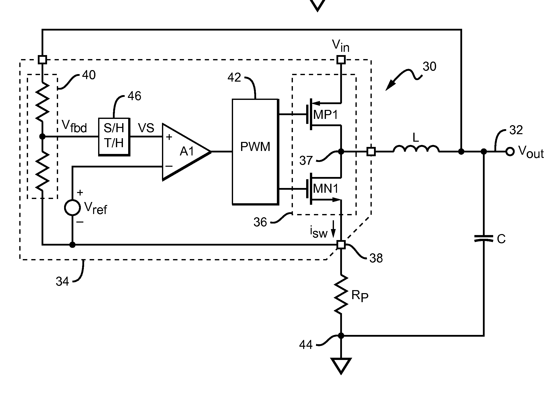 Switching power supply controller with selective feedback sampling and waveform approximation