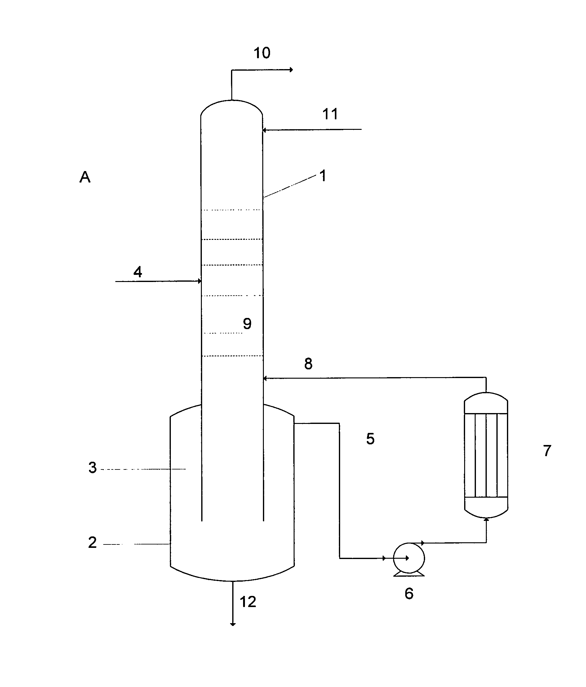 Distillation column and method for distilling acrylic acid