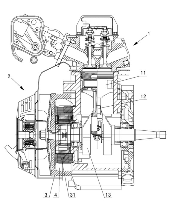 Flywheel with triggering ignition of gasoline engine generator