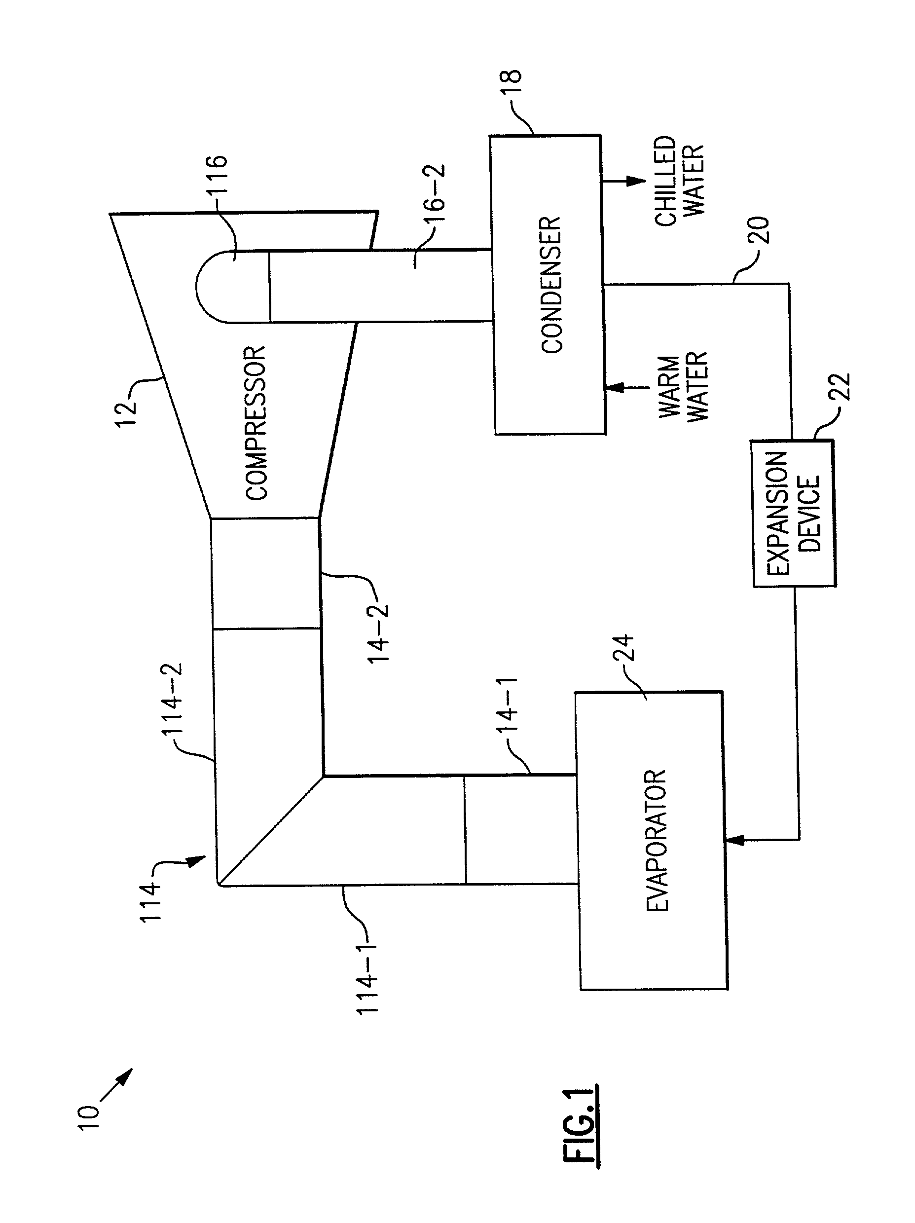 Chiller compressor circuit containing turning vanes