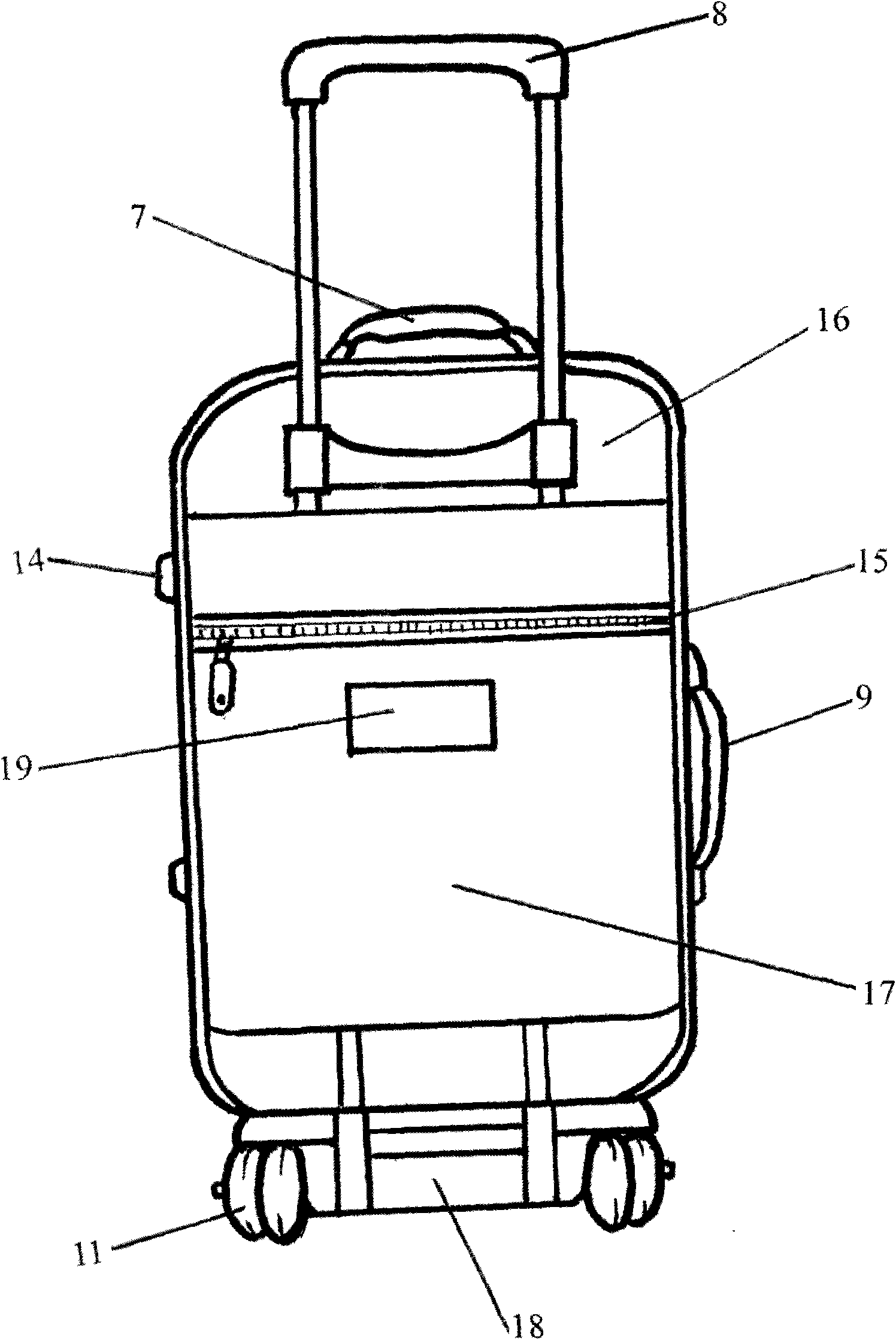 Draw-bar box with pockets and seven wheels