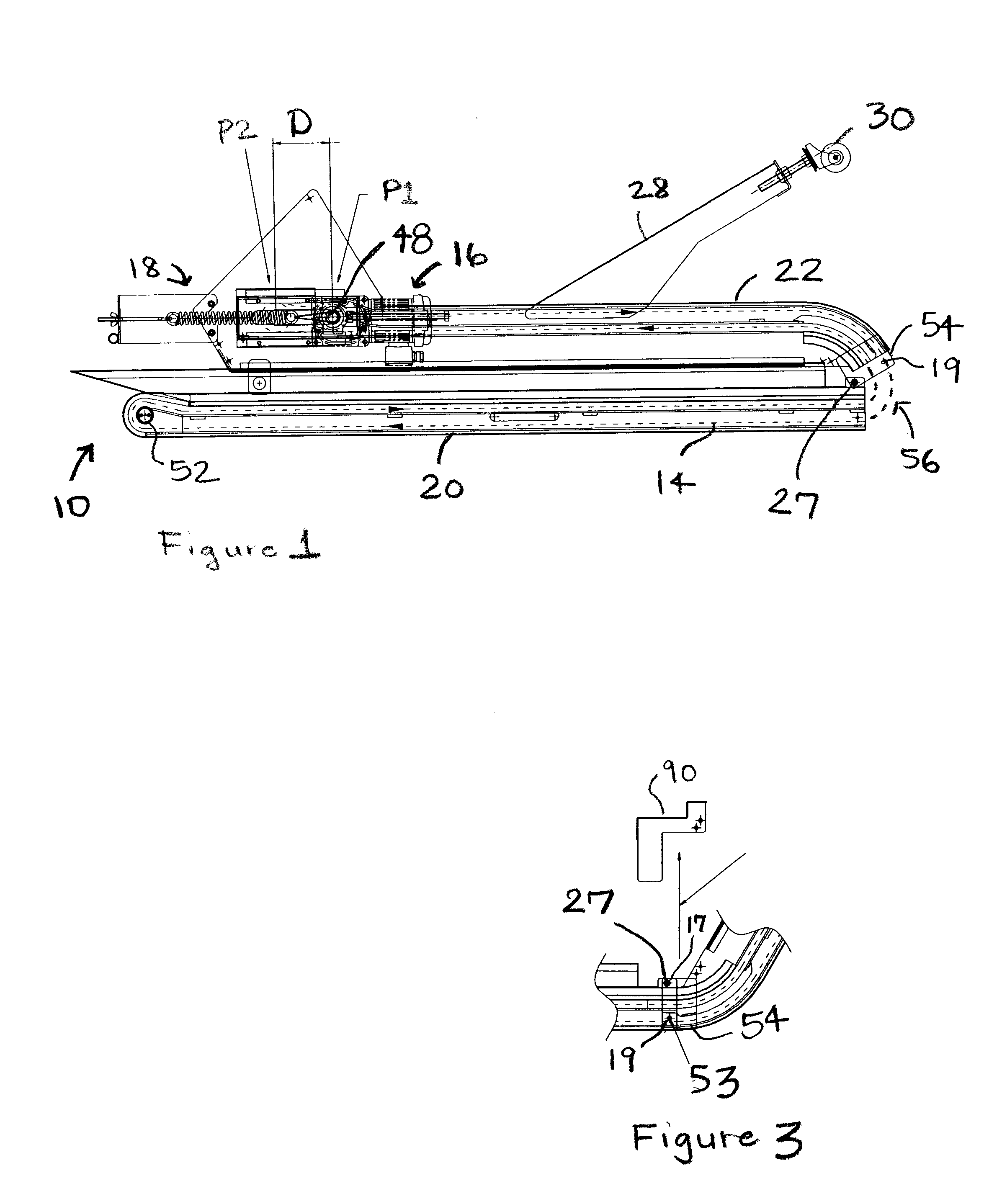 Foldable conveyor with automatic tensioning device